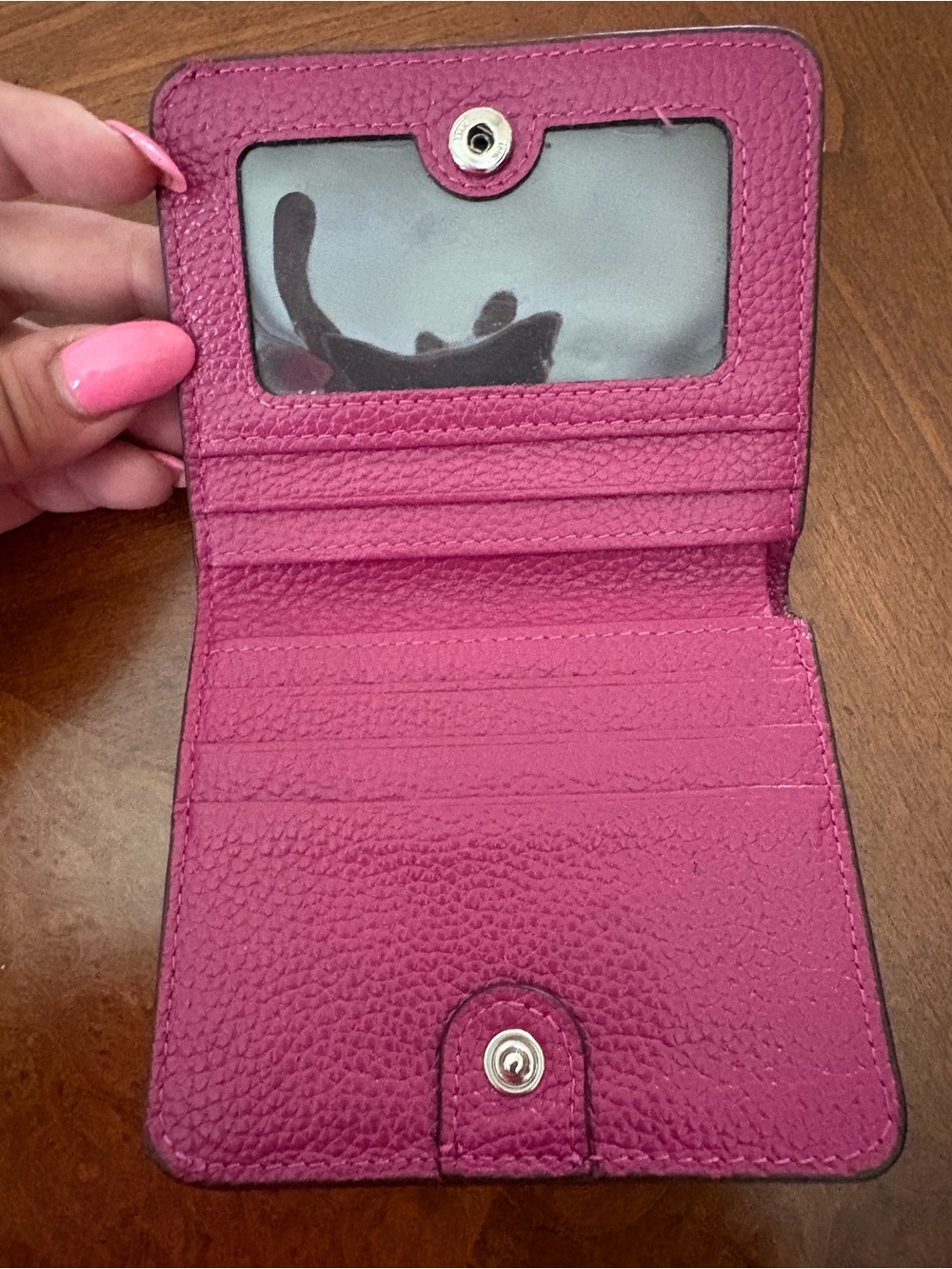 Pink Pebbled Leather Card Wallet